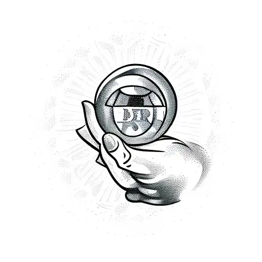 A stockbroker's hand holding a crystal ball with stock market symbols inside tattoo design idea