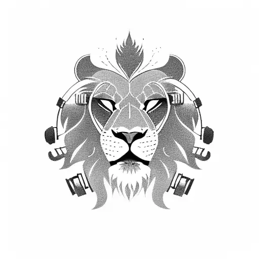A fierce lion wearing headphones, symbolizing the passion for music and strength in the hustle. tattoo design idea