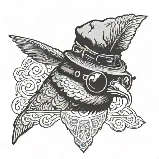 cool  street pigeon with hat and sunglasses  tattoo design idea
