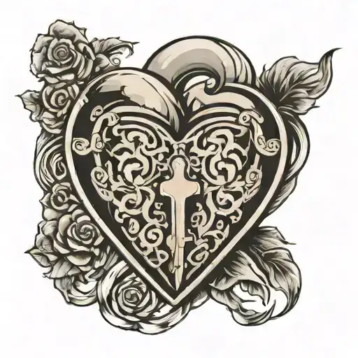 Abel with a heart and lock design tattoo design idea