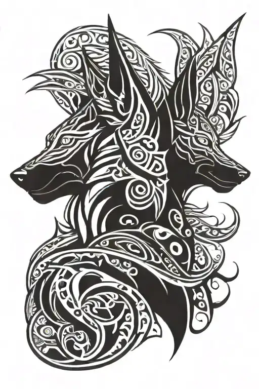 Anubis and Fenrir norse mythical creature inspired tattoo design idea