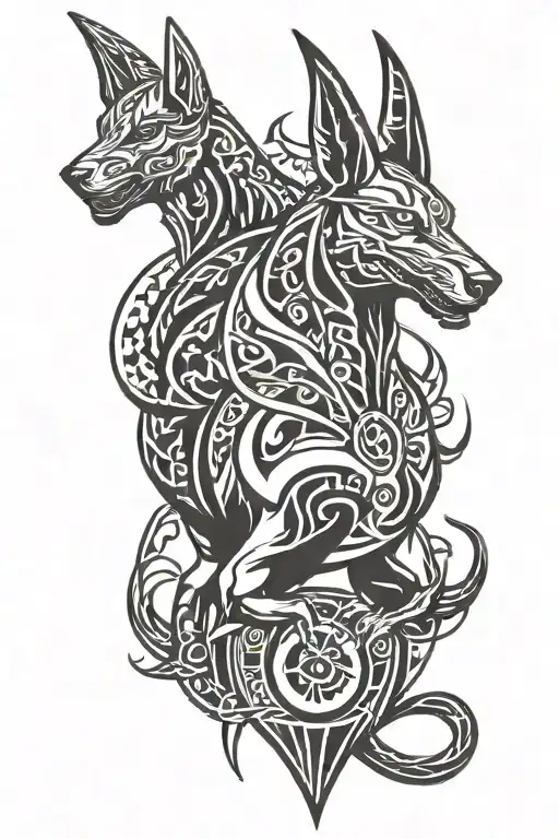 Anubis and Fenrir tattoo design idea