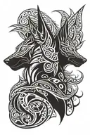 Anubis and Fenrir norse mythical creature inspired tattoo design idea