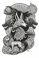 Anubis and Fenrir norse mythical creature inspired tattoo design idea