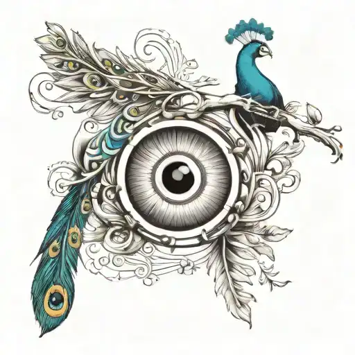 collar bone wrapped by a flute with peacock feather tattoo design idea