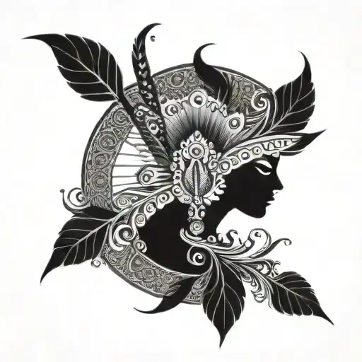 curved flute of Krishna's having feather of peacock   tattoo design idea