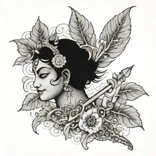 Krishna's leaf and flute tattoo design idea