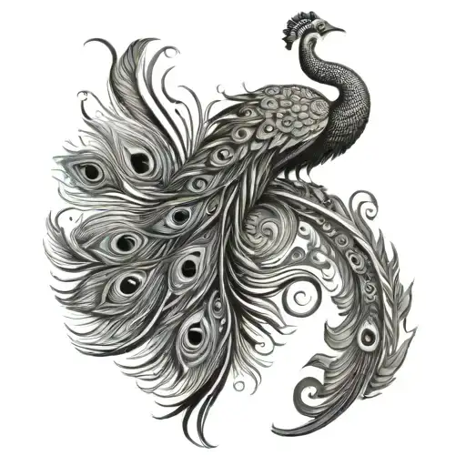 curved flute  having feather of peacock   tattoo design idea