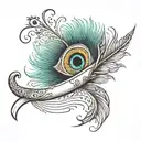 collar bone wrapped by a flute with peacock feather tattoo design idea
