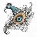collar bone wrapped by a flute with peacock feather tattoo design idea