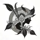 curved flute of Krishna's having feather of peacock   tattoo design idea