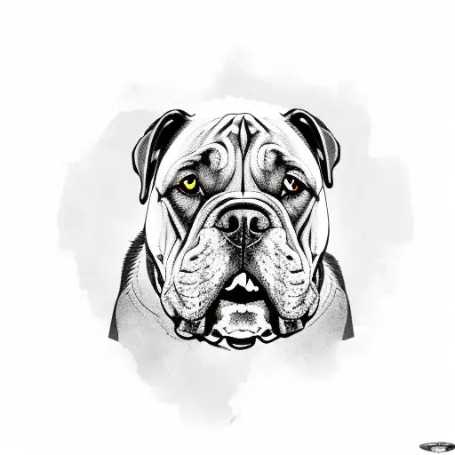 A fierce Cane Corso dog wearing boxing gloves, surrounded by gym equipment tattoo design idea