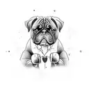 A dynamic composition of a boxing ring with a Cane Corso dog as the referee, incorporating woodworker's tools in the background tattoo design idea