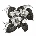full upper arm sleeve tattoo - different type Orchids, Calathea, ZZ plant, Rubber plant, Alocasia and roses.  tattoo design idea