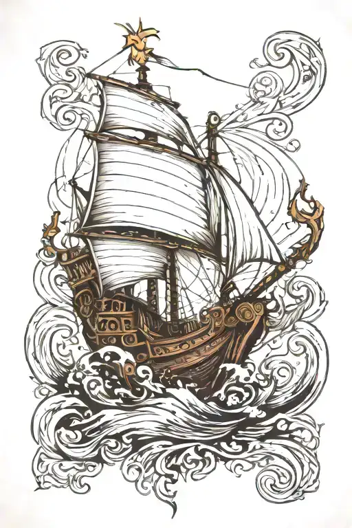 3d Viking longship coming sailing forward tattoo design idea