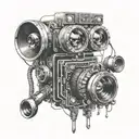 A movie camera with a skull lens, reflecting your interest in movies and dark art tattoo design idea