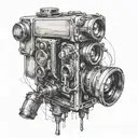 A movie camera with a skull lens, reflecting your interest in movies and dark art tattoo design idea