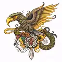 using my collar bone as a branch show a fenix perched on it and a boa snake draped dangleing down from it tattoo design idea