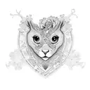 A heart-shaped design featuring the name and birthdate of your child, surrounded by intricate black and grey floral patterns tattoo design idea