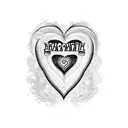 A heart-shaped design featuring the name and birthdate of your child, surrounded by intricate black and grey floral patterns tattoo design idea