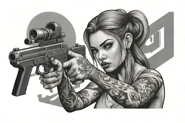 gangster girl with tattoo design inspired with girl  holding gun tattoo design idea