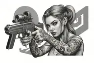 gangster girl with tattoo design inspired with girl  holding gun tattoo design idea