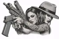 gangster girl with tattoo design inspired with girl  holding gun tattoo design idea