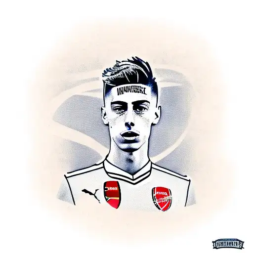 Kai Havertz in an Arsenal kit, with text that says Old Havertz Kai Hard tattoo design idea