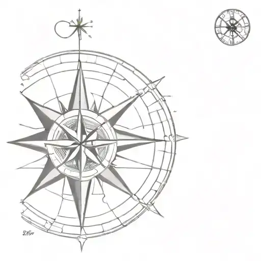 half of a compass rose with one half clock face and the other half portugal tattoo design idea