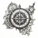 compass rose, clock side, portugal side inside tattoo design idea