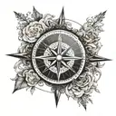 compass rose, clock side, portugal side inside tattoo design idea