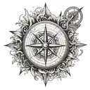 compass rose, clock side, portugal side inside tattoo design idea