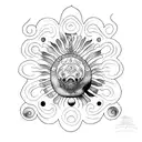 ankle tattoo moon jellyfish (Aurelia Aurita) watercolor blue, green, purple, and gold. black line sanddollar head tattoo design idea