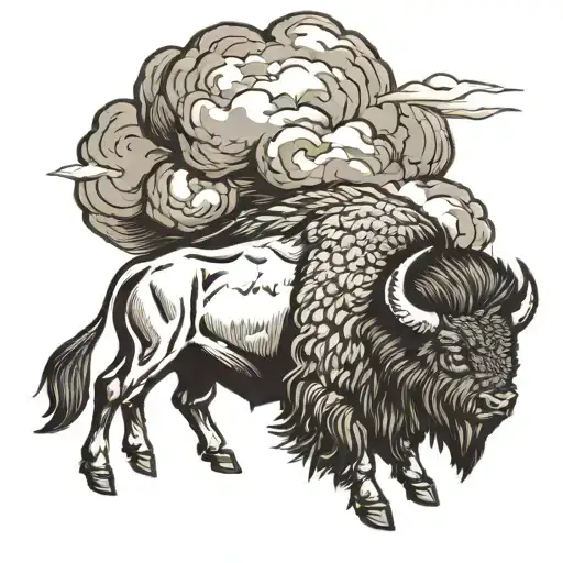 bison and storm clouds tattoo design idea