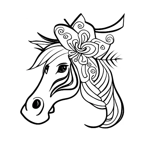 horse head with flowers tattoo design idea
