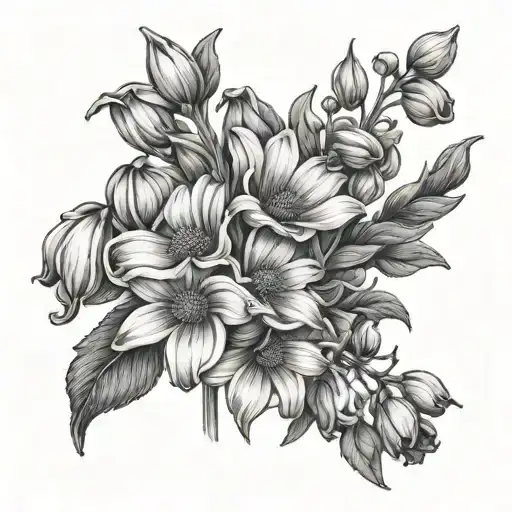 daisy sweetpea and chrysmarus flower bouquet tattoo design idea