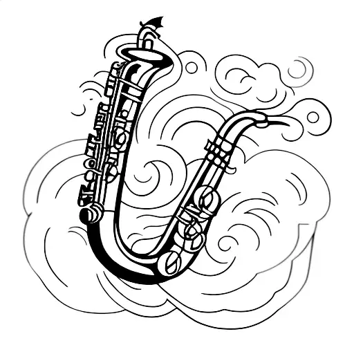 Saxophone over wavy piano keys  tattoo design idea