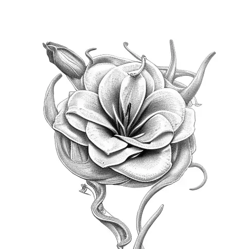 detailed horseshoe made of half roses and lillies tattoo design idea