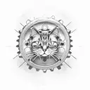 A mechanical cat with gears and cogs, symbolizing the fusion of your love for cats and your occupation as a designer tattoo design idea
