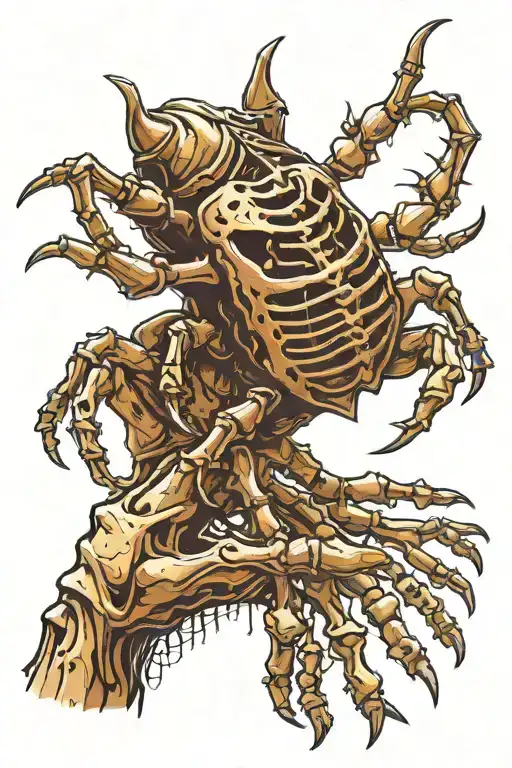skeleton hands reaching out to a rhinoceros bug holding it with its claws tattoo design idea