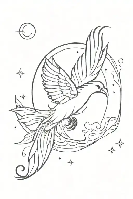 seaman,space time, rising Phoenix bird tattoo design idea