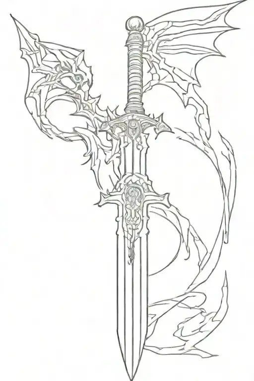 Dragon Slayer sword from Berserk in a vertical position upper the brand of sacrifice. The beherith is around the blade tattoo design idea