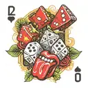 Rolling Stones tongue spitting out 2 dice and three game cards tattoo design idea