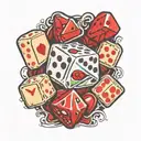 Rolling Stones tongue spitting out 2 dice and three game cards tattoo design idea