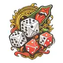 Rolling Stones tongue spitting out 2 dice and three game cards tattoo design idea