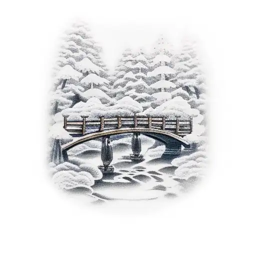 small japanese bridge over river tattoo design idea