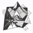 triangle, family, adventure, mountain landscape tattoo design idea