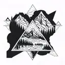 triangle, family, adventure, mountain landscape tattoo design idea