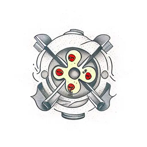 A retro-inspired pizza slice with a fork and skateboard wheels tattoo design idea