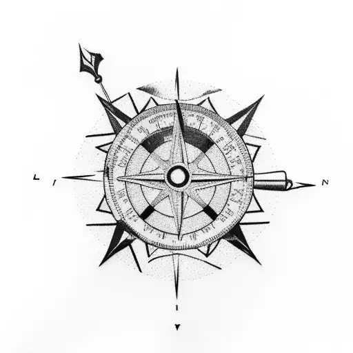 A mountain range with a compass needle pointing towards it, symbolizing the client's love for exploring mountains and their reliance on a compass as a police officer. tattoo design idea